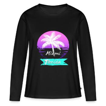 Miami Floride Coucher de soleil Neon Beach Palmiers - T-shirt manches longues Premium bio Femme - noir - Devant - Julia (174cm)