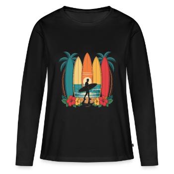 Surfing and palm trees - Women's Premium Organic Long Sleeve Shirt - black - Front - Julia (174cm)