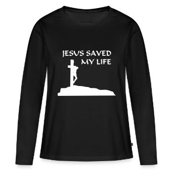 Jésus a sauvé ma vie (vecteur) - T-shirt manches longues Premium bio Femme - noir - Devant - Julia (174cm)