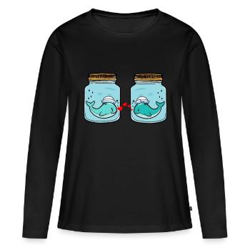 Whale Pisces Love Breakup Heartbreak Tears - Women's Premium Organic Long Sleeve Shirt - black - Front - Julia (174cm)