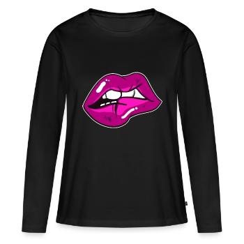 Lèvres - T-shirt manches longues Premium bio Femme - noir - Devant - Julia (174cm)