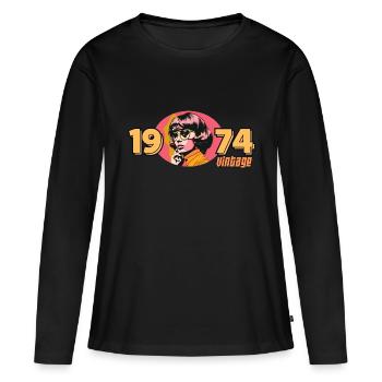 Jahrgang 1974 - Frauen Premium Bio Langarmshirt - Schwarz - Vorne - Julia (174cm)