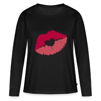 Embrasser la bouche avec le coeur - T-shirt manches longues Premium bio Femme - noir - Devant - Julia (174cm)