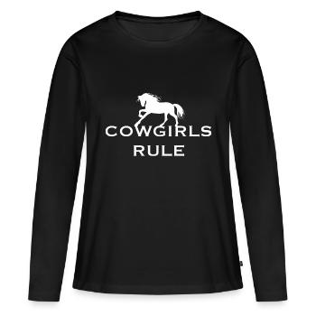 Western Riding Cowgirls Horses Riding Shirt Stickers - Women's Premium Organic Long Sleeve Shirt - black - Front - Julia (174cm)