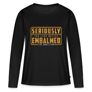 Fossoyeur, funérailles, cercueil, deuil - T-shirt manches longues Premium bio Femme - noir - Devant - Julia (174cm)