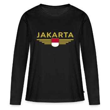 Indonésie Jakarta Fan Outfit Design T Shirt - T-shirt manches longues Premium bio Femme - noir - Devant - Julia (174cm)