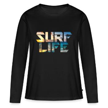 Surf Life Surf Surf Surf Surf Surf Cadeau - T-shirt manches longues Premium bio Femme - noir - Devant - Julia (174cm)