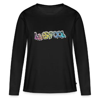 Liverpool Angleterre UK City Graffiti Spray Sprayer - T-shirt manches longues Premium bio Femme - noir - Devant - Julia (174cm)