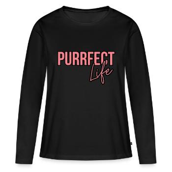 Purrfect Life Cat Lover Citation - T-shirt manches longues Premium bio Femme - noir - Devant - Julia (174cm)