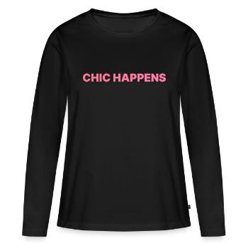 CHIC HAPPENS ROSA - Frauen Premium Bio Langarmshirt - Schwarz - Vorne - Julia (174cm)