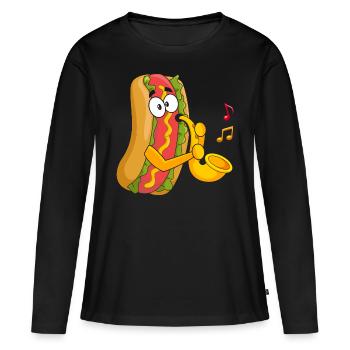 Saxophonist Saxophone Wurst Music Musician - Women's Premium Organic Long Sleeve Shirt - black - Front - Julia (174cm)
