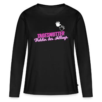 Tagesmutter - Heldin des Alltags - Frauen Premium Bio Langarmshirt - Schwarz - Vorne - Julia (174cm)