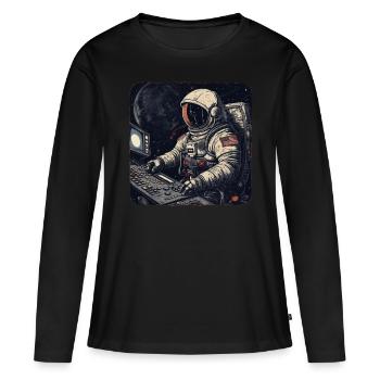 Un astronaute rétro cool utilise des ordinateurs - T-shirt manches longues Premium bio Femme - noir - Devant - Julia (174cm)