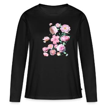 Rosen, Blumen,blume, floral, blume - Frauen Premium Bio Langarmshirt - Schwarz - Vorne - Julia (174cm)