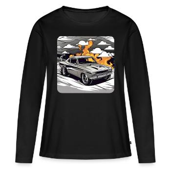 Oldtimer Drift Auto Turbo Rallye mit Feuer - Frauen Premium Bio Langarmshirt - Schwarz - Vorne - Julia (174cm)