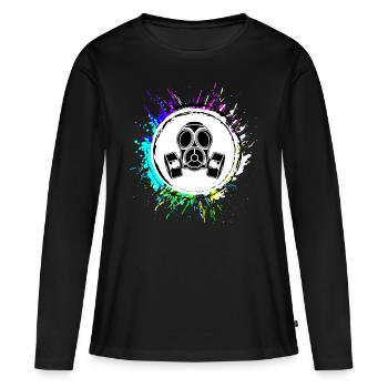Icône de masque à gaz - T-shirt manches longues Premium bio Femme - noir - Devant - Julia (174cm)