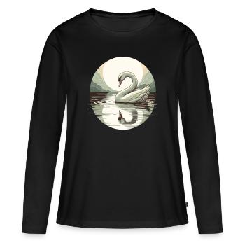 Schwan See Vollmond Reflektion Art Deco - Frauen Premium Bio Langarmshirt - Schwarz - Vorne - Julia (174cm)