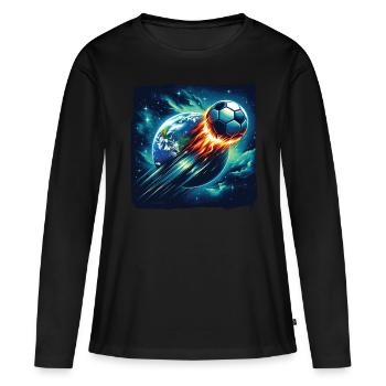 Le football à boule de feu tire dans l’espace - T-shirt manches longues Premium bio Femme - noir - Devant - Julia (174cm)