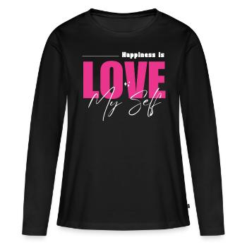 Happiness is Love My Self - Frauen Premium Bio Langarmshirt - Schwarz - Vorne - Julia (174cm)