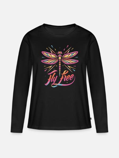Fly Free - Dragonfly - Frauen Premium Bio Langarmshirt - Schwarz