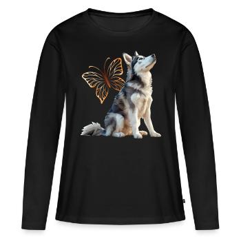 Husky - Frauen Premium Bio Langarmshirt - Schwarz - Vorne - Julia (174cm)