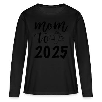 Maman à être 2025, 2025 Je vais être maman - T-shirt manches longues Premium bio Femme - noir - Devant - Julia (174cm)