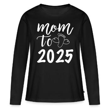 Maman à être 2025, 2025 Je vais être maman - T-shirt manches longues Premium bio Femme - noir - Devant - Julia (174cm)