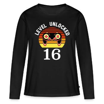 Niveau 16 débloqué 16 Anniversaire 16 ans - T-shirt manches longues Premium bio Femme - noir - Devant - Julia (174cm)