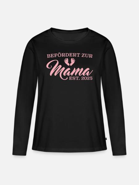 Mama 2025 Schwangerschaft verkünden - Frauen Premium Bio Langarmshirt - Schwarz