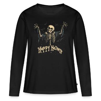 Happy Halloween - Gruseliges Skelett in Fetzen - Frauen Premium Bio Langarmshirt - Schwarz - Vorne - Julia (174cm)