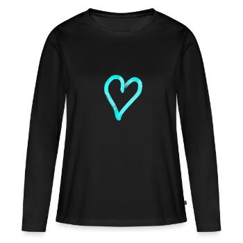 Coeur design turquoise - T-shirt manches longues Premium bio Femme - noir - Devant - Julia (174cm)