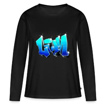 LIAM graffiti Bleu - T-shirt manches longues Premium bio Femme - noir - Devant - Julia (174cm)