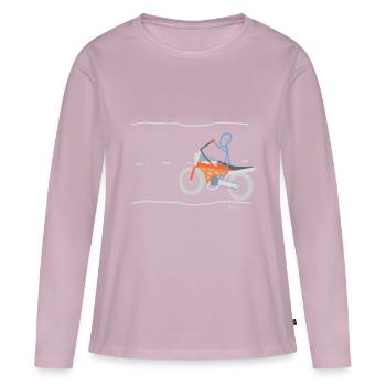 Motorrad Strichmännchen, Bike Motocross fahren - Frauen Premium Bio Langarmshirt - Altrosa - Vorne - Julia (174cm)
