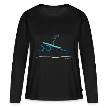 Surfing stick figures, waves riding sport water - Women's Premium Organic Long Sleeve Shirt - black - Front - Julia (174cm)