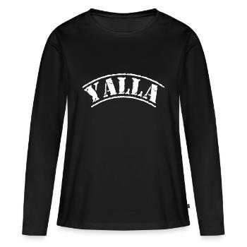 yalla omg habibi wtf autocollant de casquette de chemise autocollant - T-shirt manches longues Premium bio Femme - noir - Devant - Julia (174cm)