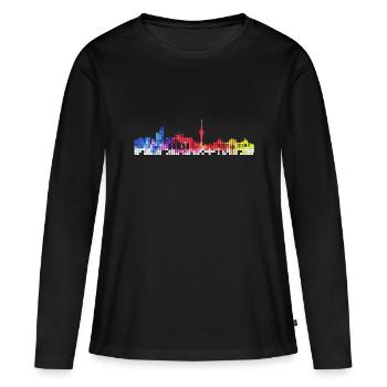 Berlin Allemagne Ville Skyline Pixel Coloré - T-shirt manches longues Premium bio Femme - noir - Devant - Julia (174cm)