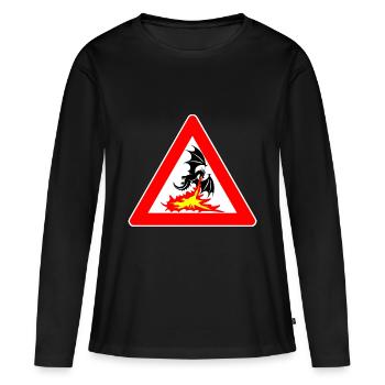 Attention Dragon avec panneau de signalisation de mauvaise humeur - T-shirt manches longues Premium bio Femme - noir - Devant - Julia (174cm)