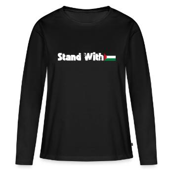 An der Seite Palästinas - Frauen Premium Bio Langarmshirt - Schwarz - Vorne - Julia (174cm)