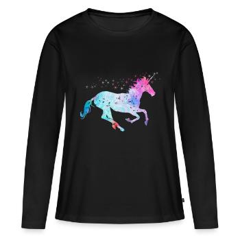Licorne avec paillettes - T-shirt manches longues Premium bio Femme - noir - Devant - Julia (174cm)