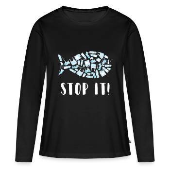 Inondation plastique océan mer animaux environnement upcycling - T-shirt manches longues Premium bio Femme - noir - Devant - Julia (174cm)