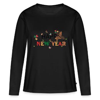 HAPPY NEW YEAR - T-shirt manches longues Premium bio Femme - noir - Devant - Julia (174cm)