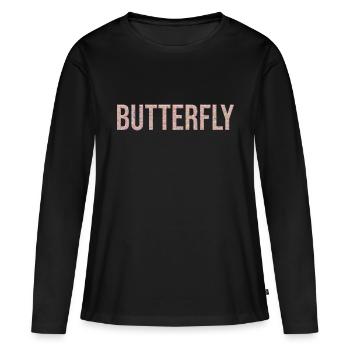 Butterfly Schmetterling 3D Marmor Textur - Frauen Premium Bio Langarmshirt - Schwarz - Vorne - Julia (174cm)