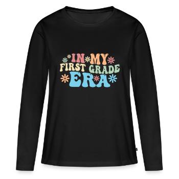 Dans ma première année, premier jour d’école - T-shirt manches longues Premium bio Femme - noir - Devant - Julia (174cm)