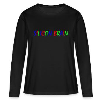 Cerveau en silicium – Typographie colorée - T-shirt manches longues Premium bio Femme - noir - Devant - Julia (174cm)