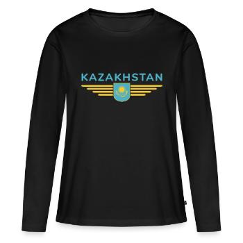 Kasachstan Design – Steppe und Tradition - Frauen Premium Bio Langarmshirt - Schwarz - Vorne - Julia (174cm)