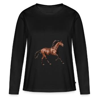 cheval brun - T-shirt manches longues Premium bio Femme - noir - Devant - Julia (174cm)
