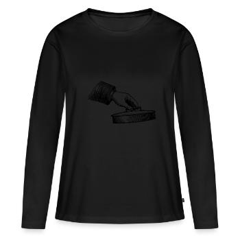 Main avec couvercle en pot - T-shirt manches longues Premium bio Femme - noir - Devant - Julia (174cm)