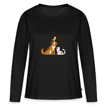 cat dog chick - T-shirt manches longues Premium bio Femme - noir - Devant - Julia (174cm)