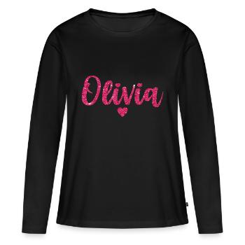 Olivia Coeur Rose - T-shirt manches longues Premium bio Femme - noir - Devant - Julia (174cm)