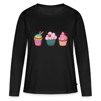 Cupcake Muffin Gâteau à la confiserie - T-shirt manches longues Premium bio Femme - noir - Devant - Julia (174cm)